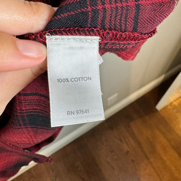 J. Jill Plaid Flannel Long Sleeve Size XS Red Black Tunic Length Button Up Shirt - Picture 8 of 9